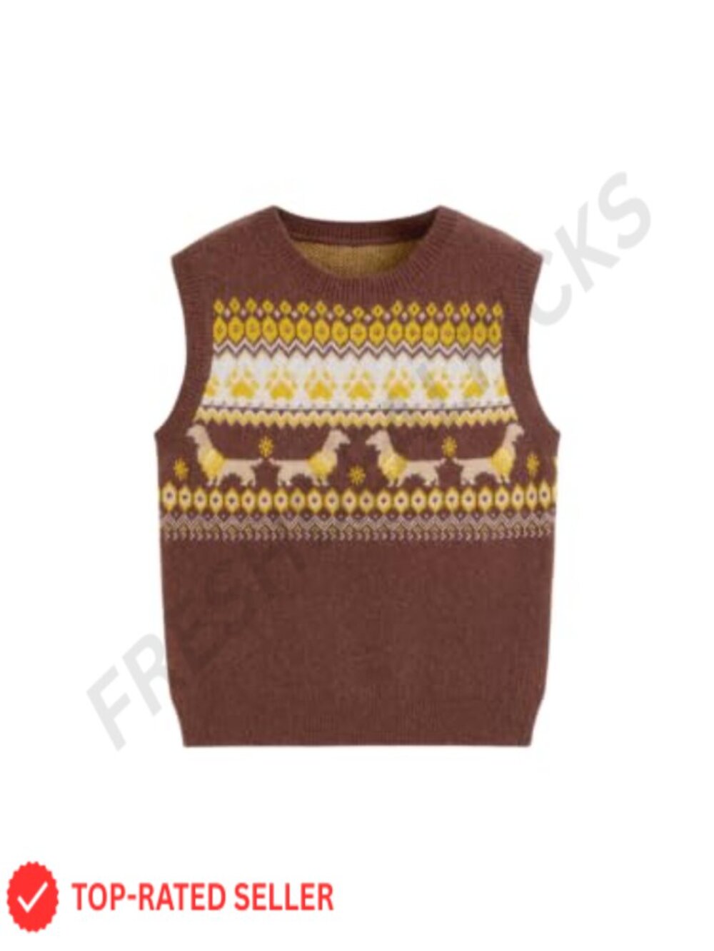 Fair Isle Bird Motif Sweater Vest Crew Neck Jacquard Knit Layer